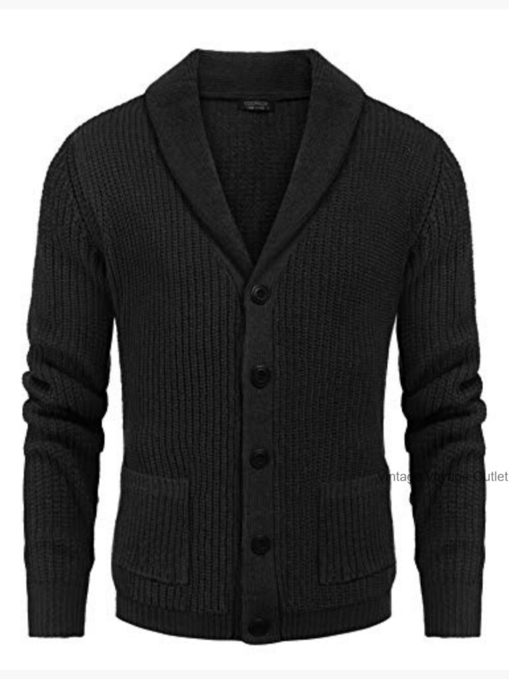 Slim Fit Cardigan Sweater Shawl Collar Cable Knit Button Up Pockets - Picture 4 of 7